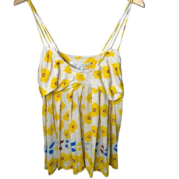 Diane Von Furstenberg Women's Sz Large Sunrise Linen Silk Top Floral Cottage - Picture 1 of 4